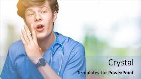  Presentation with medical robot hand and doctor - Colorful presentation enhanced with young doctor wearing medical uniform backdrop and a light blue colored foreground