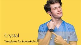  Presentation with medical protective wears - Slides featuring young doctor wearing medical uniform background and a  colored foreground