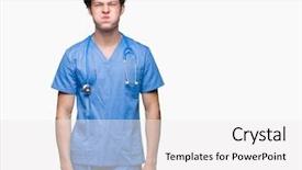 Presentation with medical protective wears - PPT layouts with young doctor wearing medical uniform background and a  colored foreground