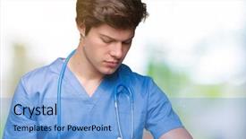  Presentation with medical interpretation - Theme enhanced with young doctor wearing medical uniform background and a  colored foreground