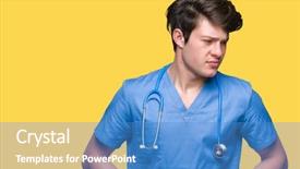  Presentation with child stomach medical - PPT theme enhanced with young doctor wearing medical uniform background and a  colored foreground