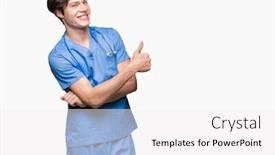  Presentation with medical smiling doctor - Slides enhanced with young doctor wearing medical uniform over isolated background looking proud smiling doing thumbs up gesture to the side background and a white colored foreground