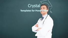  Presentation with doctor - Presentation design featuring young doctor with arms cross background and a  colored foreground