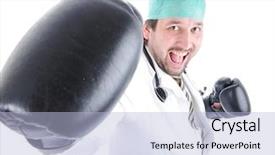  Presentation with rubber gloves doctor puts - Presentation having young doctor with boxing gloves background and a light blue colored foreground