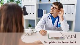  Presentation with medical smiling doctor - Presentation featuring young-doctor-with-client background and a soft green colored foreground