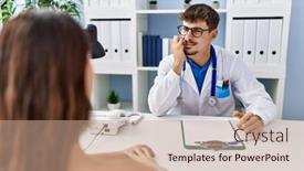  Presentation with clinic - Presentation with young-doctor-with-client background and a coral colored foreground