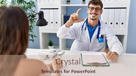  Presentation with medical sign - Slides having young-doctor-with-client background and a coral colored foreground