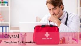  Presentation with first aid kit - Colorful theme enhanced with young doctor with first aid backdrop and a red colored foreground