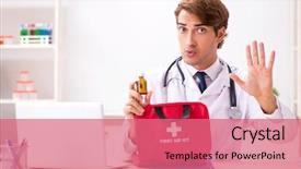  Presentation with first aid kit - PPT layouts consisting of young doctor with first aid background and a coral colored foreground