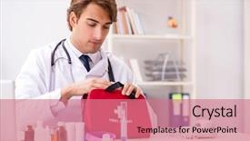  Presentation with first aid kit - Colorful PPT theme enhanced with young doctor with first aid backdrop and a coral colored foreground