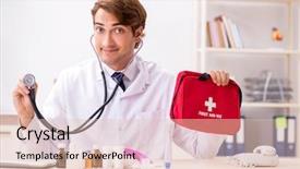 Presentation with hospital safety - Beautiful theme featuring young doctor with first aid backdrop and a lemonade colored foreground