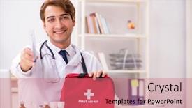  Presentation with hospital safety - Slides having young doctor with first aid background and a coral colored foreground