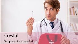  Presentation with first aid kit - Presentation having young doctor with first aid background and a coral colored foreground