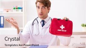 Presentation with first aid kit - Beautiful presentation theme featuring young doctor with first aid backdrop and a lemonade colored foreground