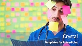  Presentation with reminders - Presentation theme consisting of young doctor with many reminders background and a ocean colored foreground