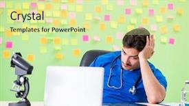  Presentation with reminders - Slide set with young doctor with many reminders background and a  colored foreground