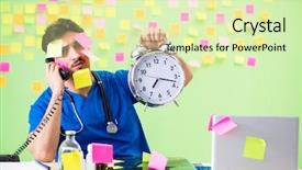  Presentation with reminders - Colorful presentation theme enhanced with young doctor with many reminders backdrop and a  colored foreground