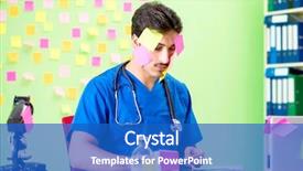  Presentation with reminders - Cool new PPT layouts with young doctor with many reminders backdrop and a  colored foreground