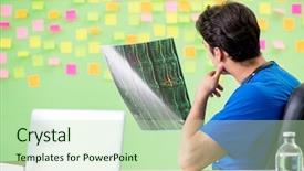  Presentation with reminders - Slide set consisting of young doctor with many reminders background and a  colored foreground