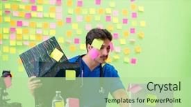  Presentation with reminders - Presentation theme featuring young doctor with many reminders background and a  colored foreground