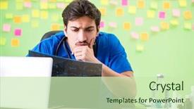  Presentation with reminders - Presentation featuring young doctor with many reminders background and a  colored foreground