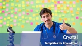  Presentation with reminders - Cool new slide deck with young doctor with many reminders backdrop and a  colored foreground
