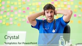  Presentation with reminders - Audience pleasing theme consisting of young doctor with many reminders backdrop and a  colored foreground