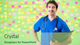  Presentation with reminders - Cool new slides with young doctor with many reminders backdrop and a  colored foreground