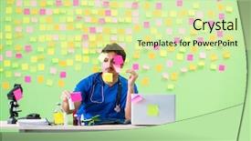  Presentation with reminders - Slide deck consisting of young doctor with many reminders background and a  colored foreground
