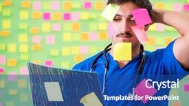  Presentation with reminders - Beautiful theme featuring young doctor with many reminders backdrop and a ocean colored foreground