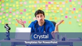  Presentation with reminders - PPT theme featuring young doctor with many reminders background and a  colored foreground