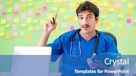  Presentation with reminders - Beautiful presentation design featuring young doctor with many reminders backdrop and a  colored foreground