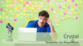  Presentation with reminders - Presentation theme with young doctor with many reminders background and a  colored foreground