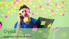  Presentation with reminders - Presentation design consisting of young doctor with many reminders background and a mint green colored foreground