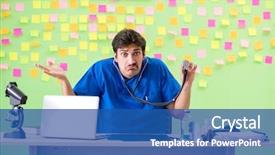  Presentation with reminders - Amazing slide deck having young doctor with many reminders backdrop and a ocean colored foreground