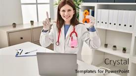  Presentation with awareness - Presentation design with young-doctor-woman-holding-awareness background and a soft green colored foreground