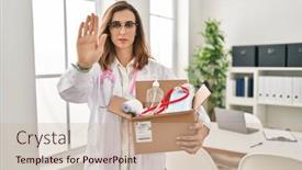  Presentation with medical sign - Presentation consisting of young-doctor-woman-holding-box background and a  colored foreground