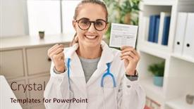  Presentation with certificate - Presentation theme consisting of young-doctor-woman-holding-covid background and a soft green colored foreground