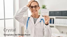  Presentation with certificate - Slide set with young-doctor-woman-holding-covid background and a  colored foreground