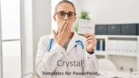  Presentation with certificate - PPT theme enhanced with young-doctor-woman-holding-covid background and a  colored foreground