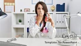  Presentation with medical hand - Slide deck having young-doctor-woman-holding-electronic background and a light gray colored foreground