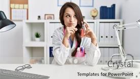  Presentation with medical hand - Slide deck featuring young-doctor-woman-holding-electronic background and a light gray colored foreground