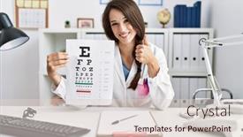  Presentation with eyesight - Presentation design featuring young-doctor-woman-holding-eyesight background and a  colored foreground