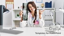  Presentation with finger - PPT layouts having young-doctor-woman-holding-foot background and a white colored foreground