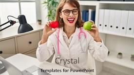  Presentation with green apple - Slide deck enhanced with young-doctor-woman-holding-heart background and a soft green colored foreground