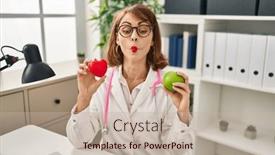  Presentation with green apple - Slides featuring young-doctor-woman-holding-heart background and a mint green colored foreground