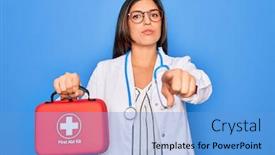  Presentation with emergency medical - Presentation theme with young-doctor-woman-holding-medical background and a light blue colored foreground