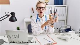  Presentation with human mouth - Presentation featuring young-doctor-woman-holding-model background and a light gray colored foreground