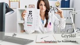  Presentation with eyesight - Presentation having young-doctor-woman-holding-optometry background and a light gray colored foreground