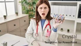  Presentation with sweets - PPT layouts with young-doctor-woman-holding-sweets background and a light gray colored foreground